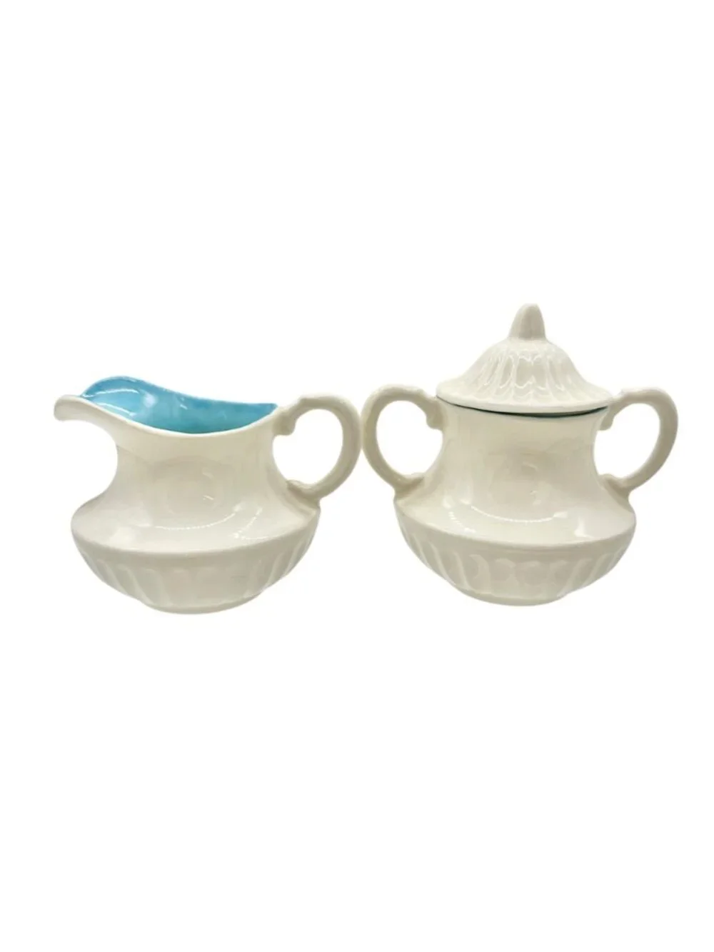 Childrens 17 Piece Ceramic Tea Set With Blue Interiors and White Exterior Design
